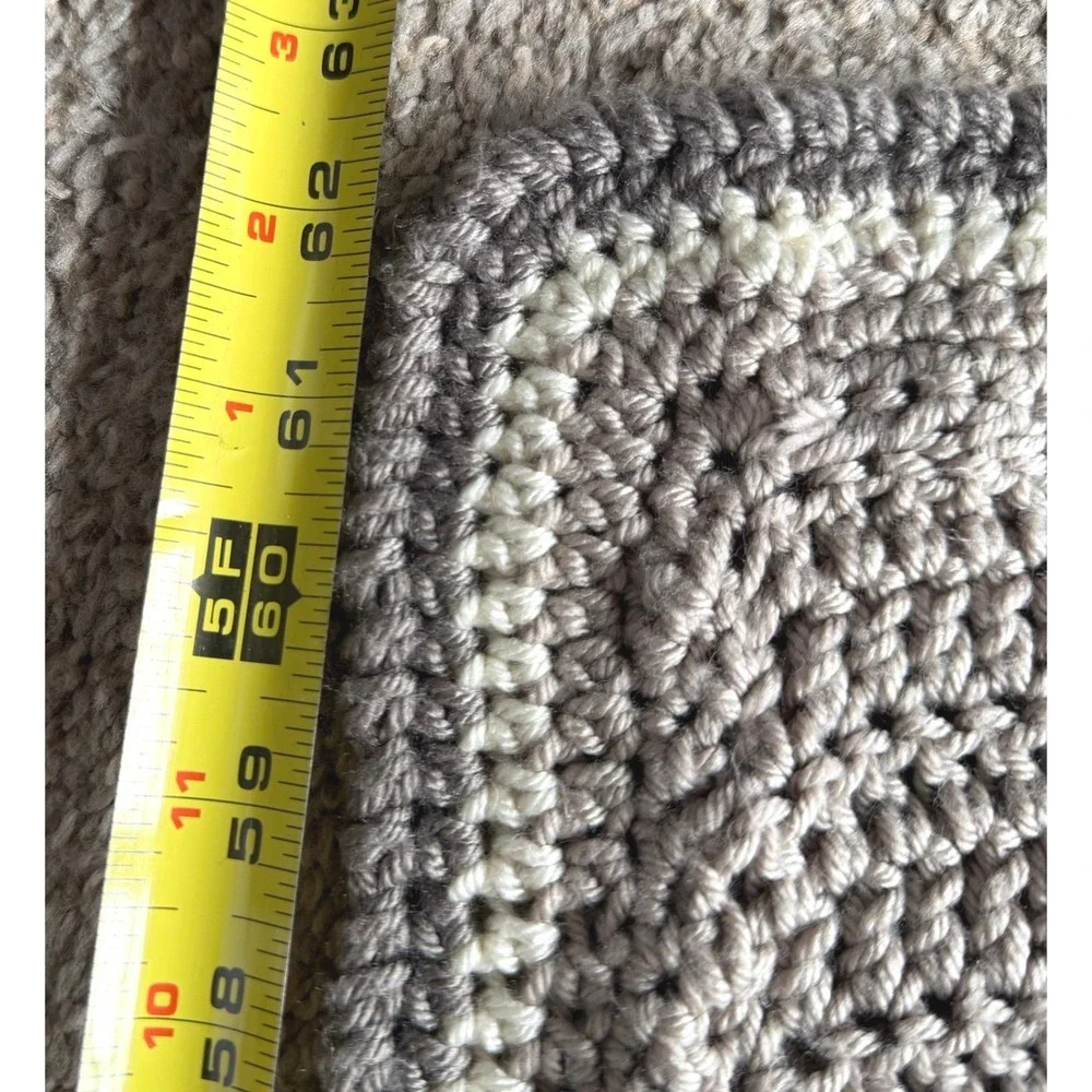 Handmade‎ Crochet Patchwork Blanket Neutral Taupe Grey Cream Throw 62x55 Soft